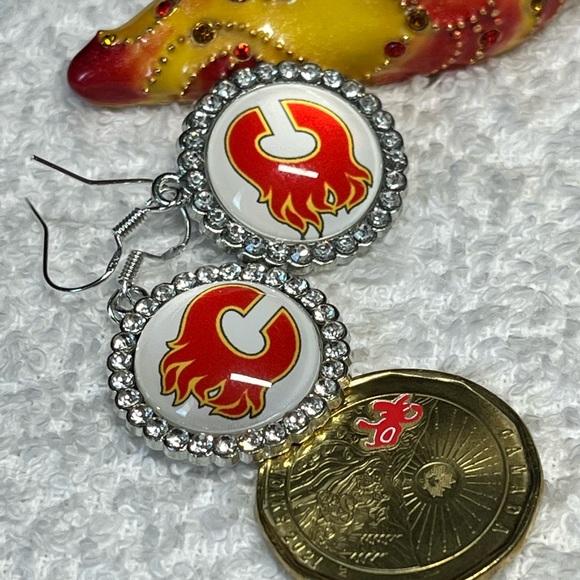 Flames hockey earrings -sterling silver hooks - Picture 2 of 8